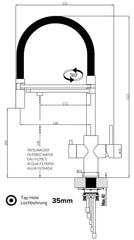 Vizio Technik 5-Wege Küchenarmatur – Edelstahl, 360° schwenkbar, 2-Strahl Handbrause, PVD Schwarz Matt